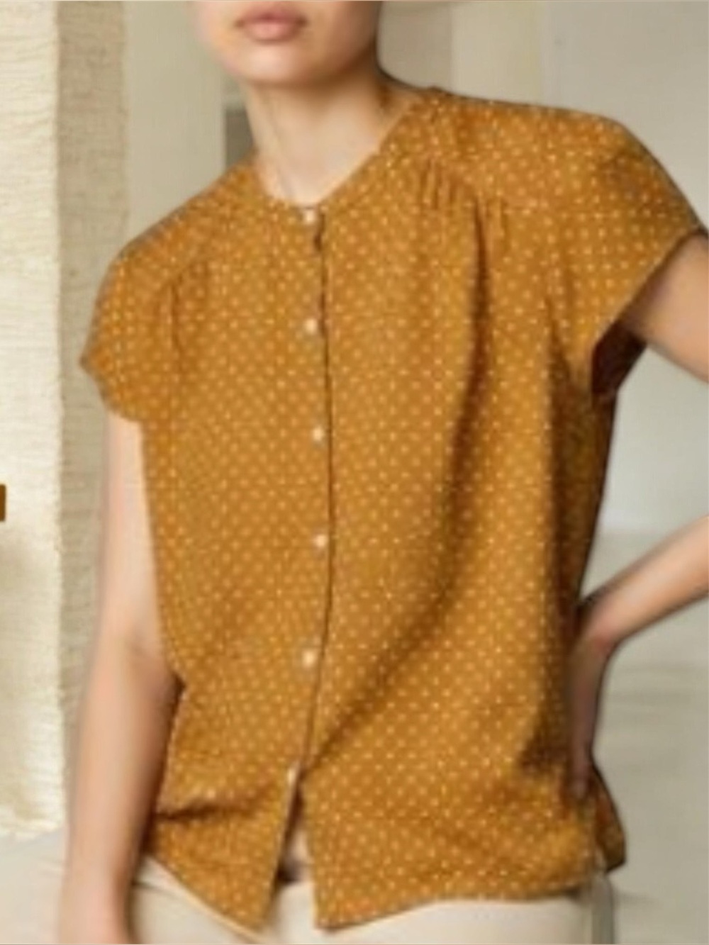 Old Navy Mustard Polka Dot Button-Front Blouse